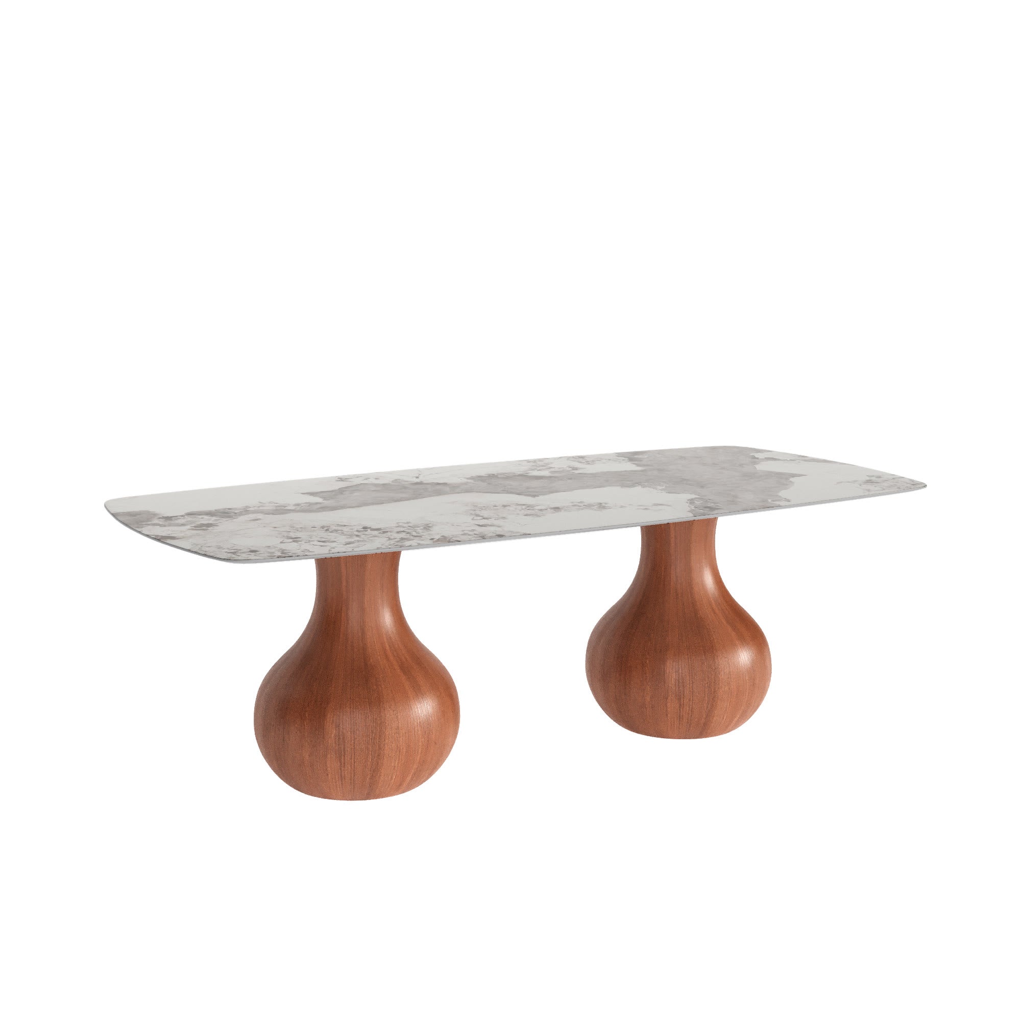 Walnut Teardrop Base Dining Table with Pandora Glossy Stone Top - image 1