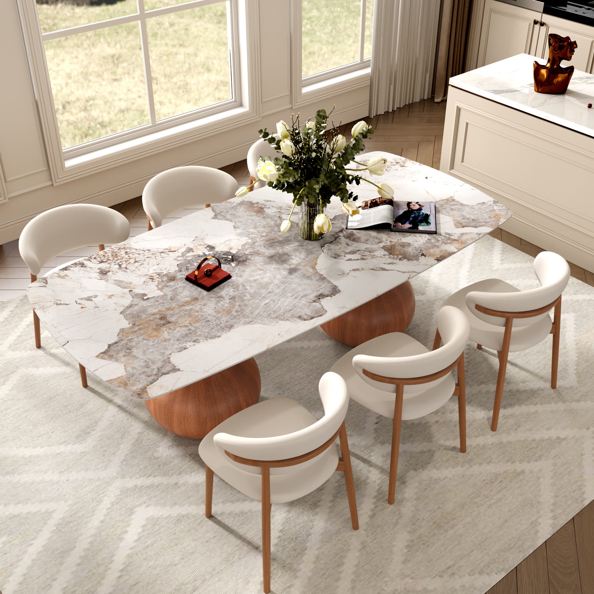 Walnut Teardrop Base Dining Table with Pandora Glossy Stone Top - image 3