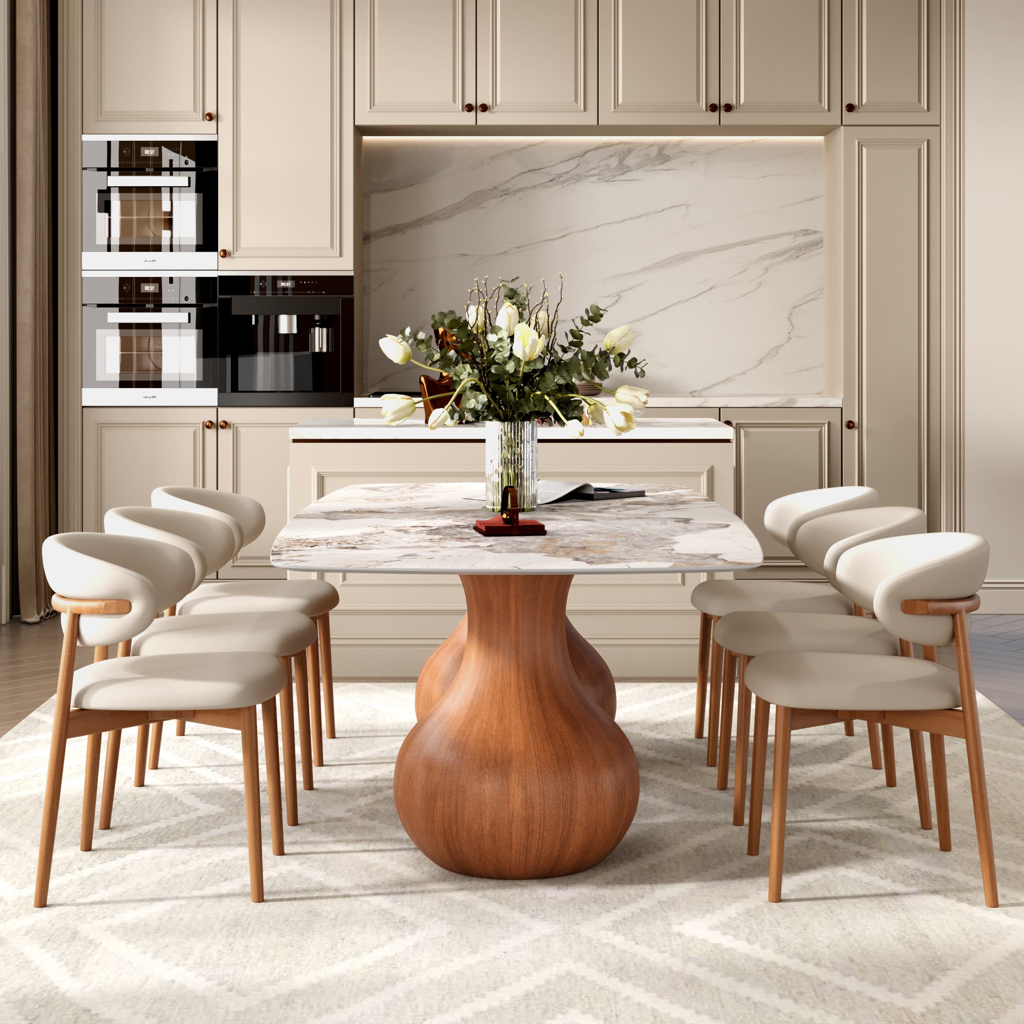 Walnut Teardrop Base Dining Table with Pandora Glossy Stone Top - image 2