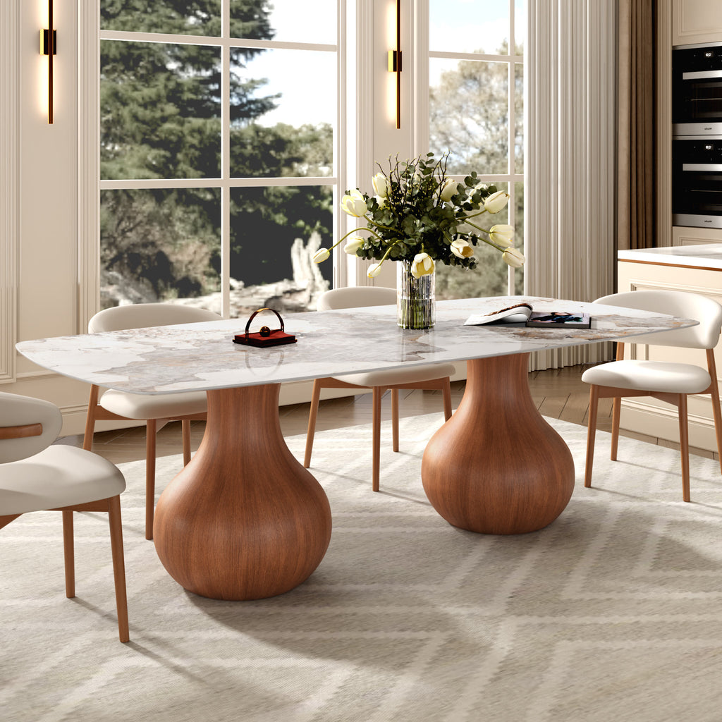 Walnut Teardrop Base Dining Table with Pandora Glossy Stone Top - 43.31'' W X 93.70'' D X 29.53'' H - image 0