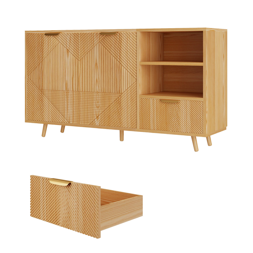 Modern 2-Door Sideboard Buffet Accent Cabinet With Open Storage Shelves & Drawer - image 1