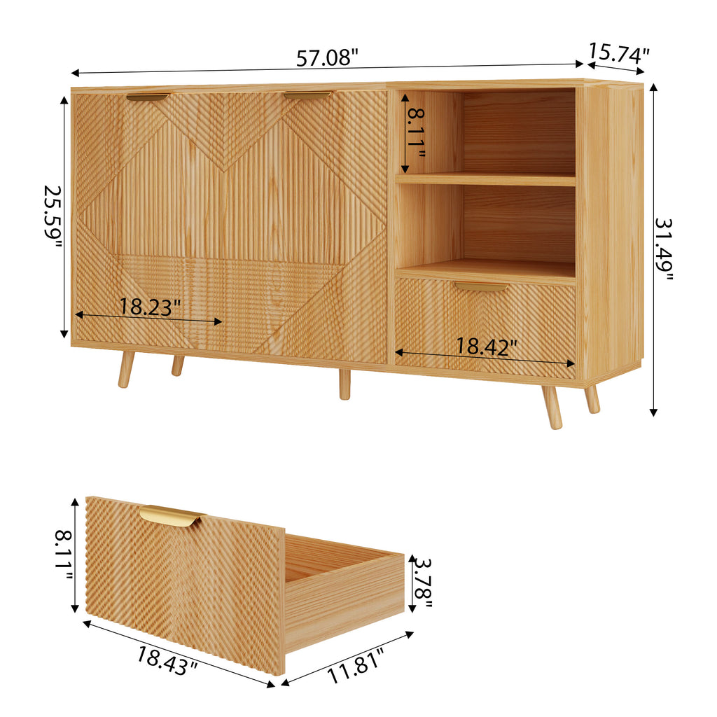Modern 2-Door Sideboard Buffet Accent Cabinet With Open Storage Shelves & Drawer - image 9