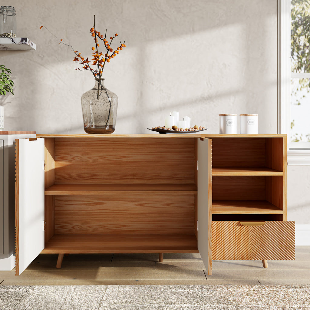 Modern 2-Door Sideboard Buffet Accent Cabinet With Open Storage Shelves & Drawer - image 4