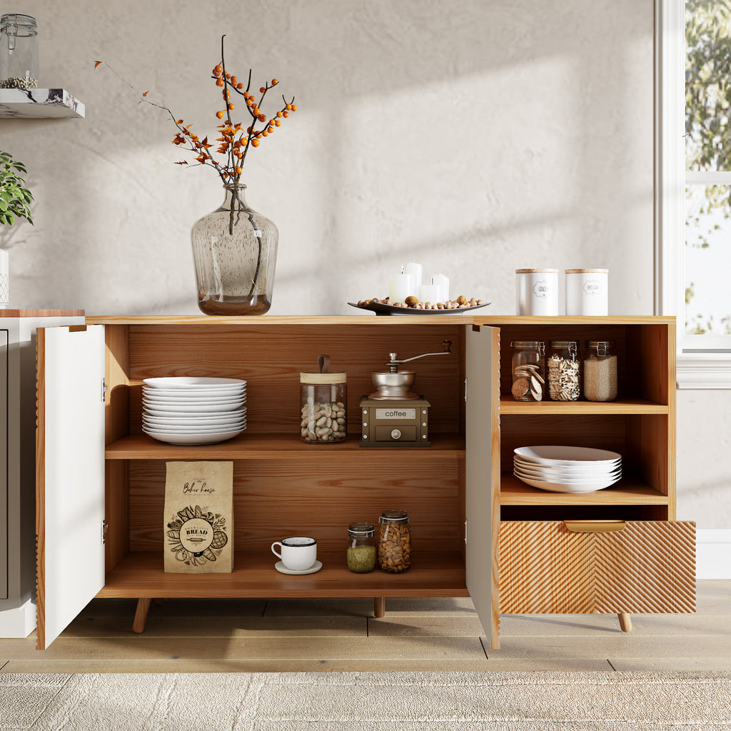 Modern 2-Door Sideboard Buffet Accent Cabinet With Open Storage Shelves & Drawer - image 5