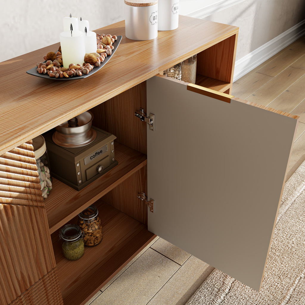 Modern 2-Door Sideboard Buffet Accent Cabinet With Open Storage Shelves & Drawer - image 6