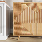 Modern 2-Door Sideboard Buffet Accent Cabinet With Open Storage Shelves & Drawer - image 2