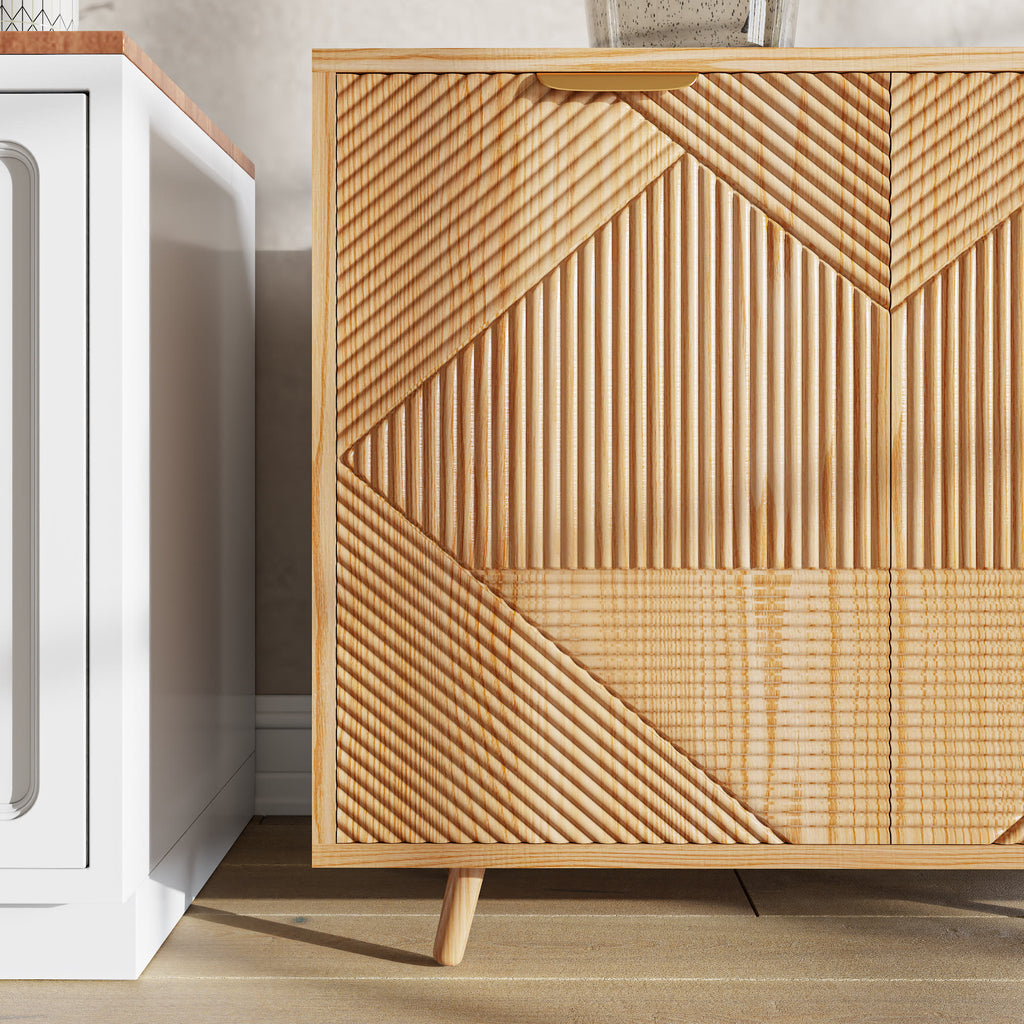 Modern 2-Door Sideboard Buffet Accent Cabinet With Open Storage Shelves & Drawer - image 2