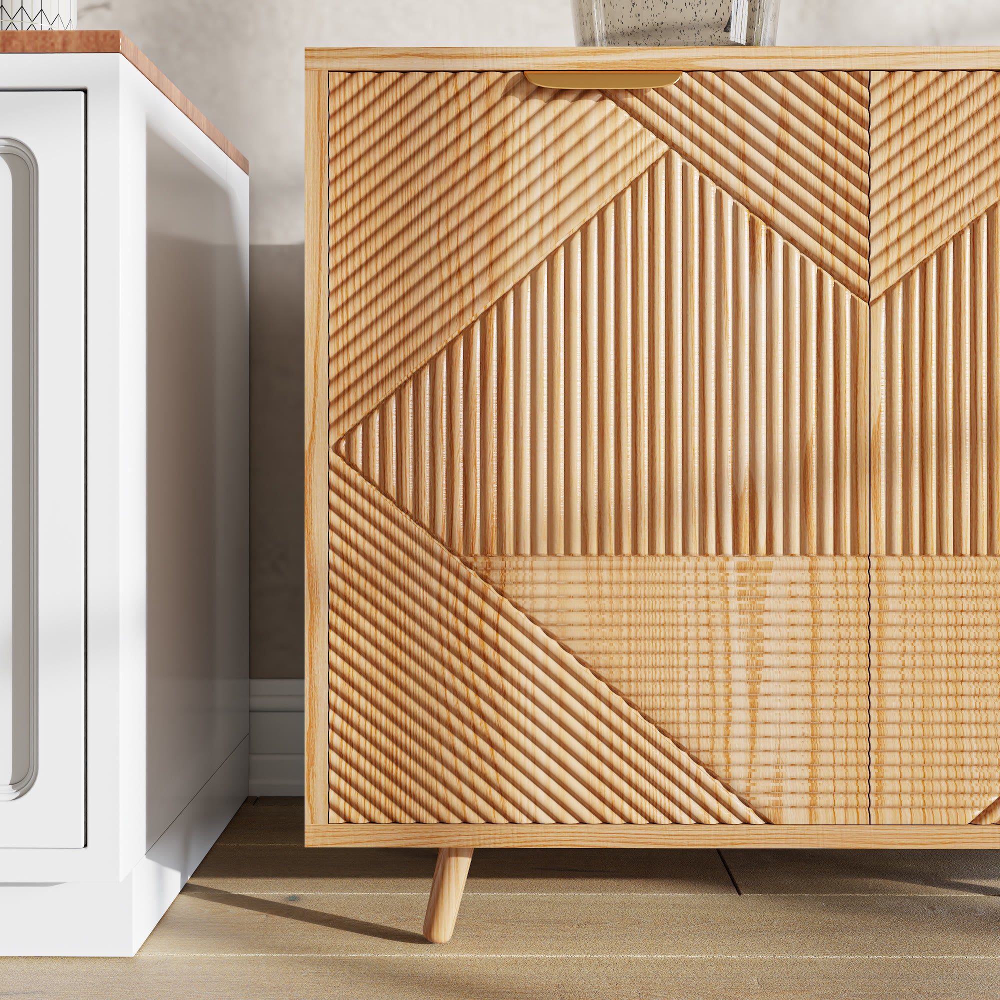 Modern 2-Door Sideboard Buffet Accent Cabinet With Open Storage Shelves & Drawer - image 2