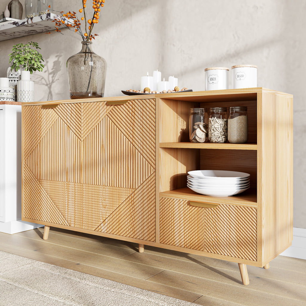 Modern 2-Door Sideboard Buffet Accent Cabinet With Open Storage Shelves & Drawer - image 7