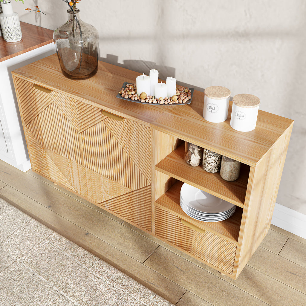 Modern 2-Door Sideboard Buffet Accent Cabinet With Open Storage Shelves & Drawer - image 8