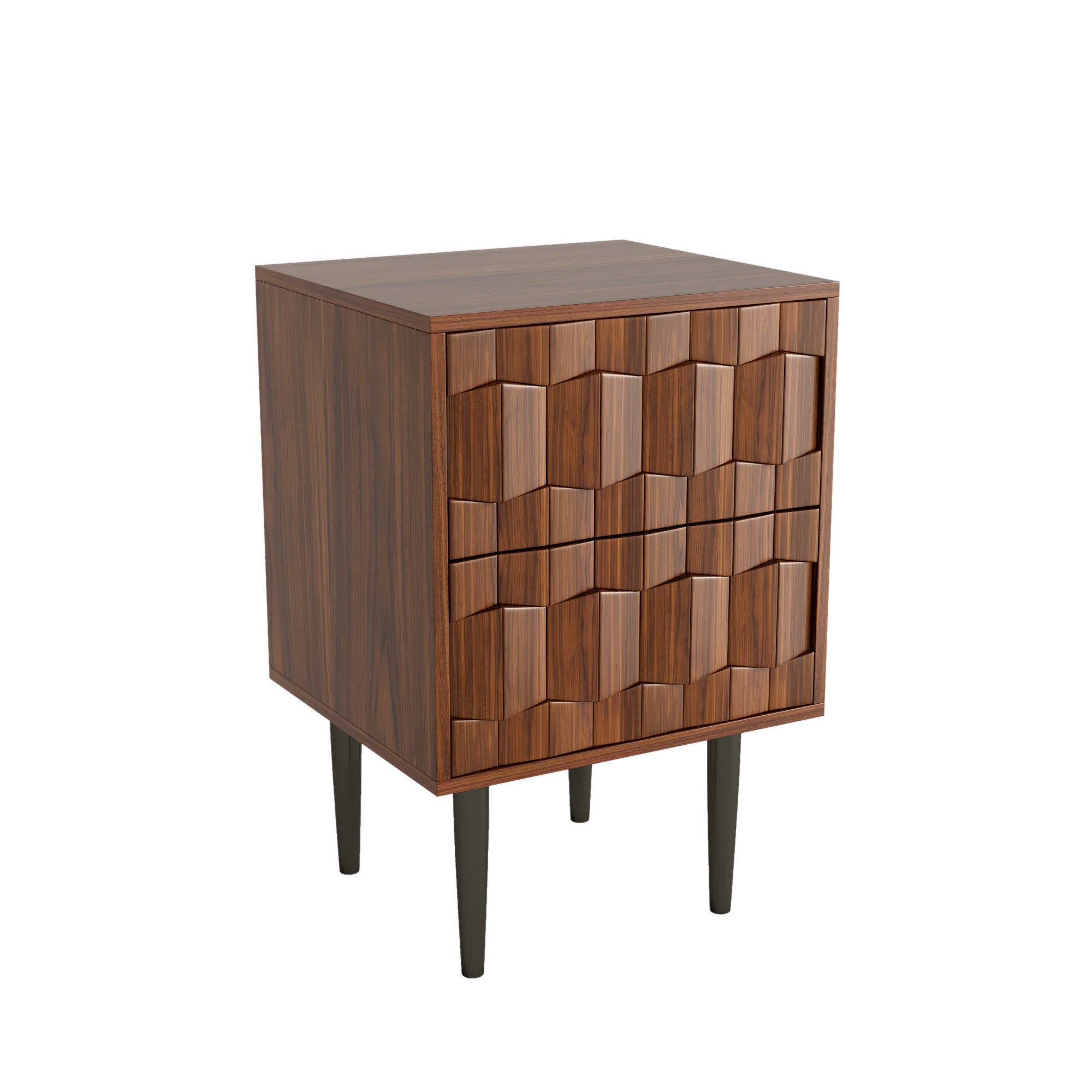 Modern Mid-Century Geometric Nightstand With 2 Spacious Drawers, Push-To-Open - image 1