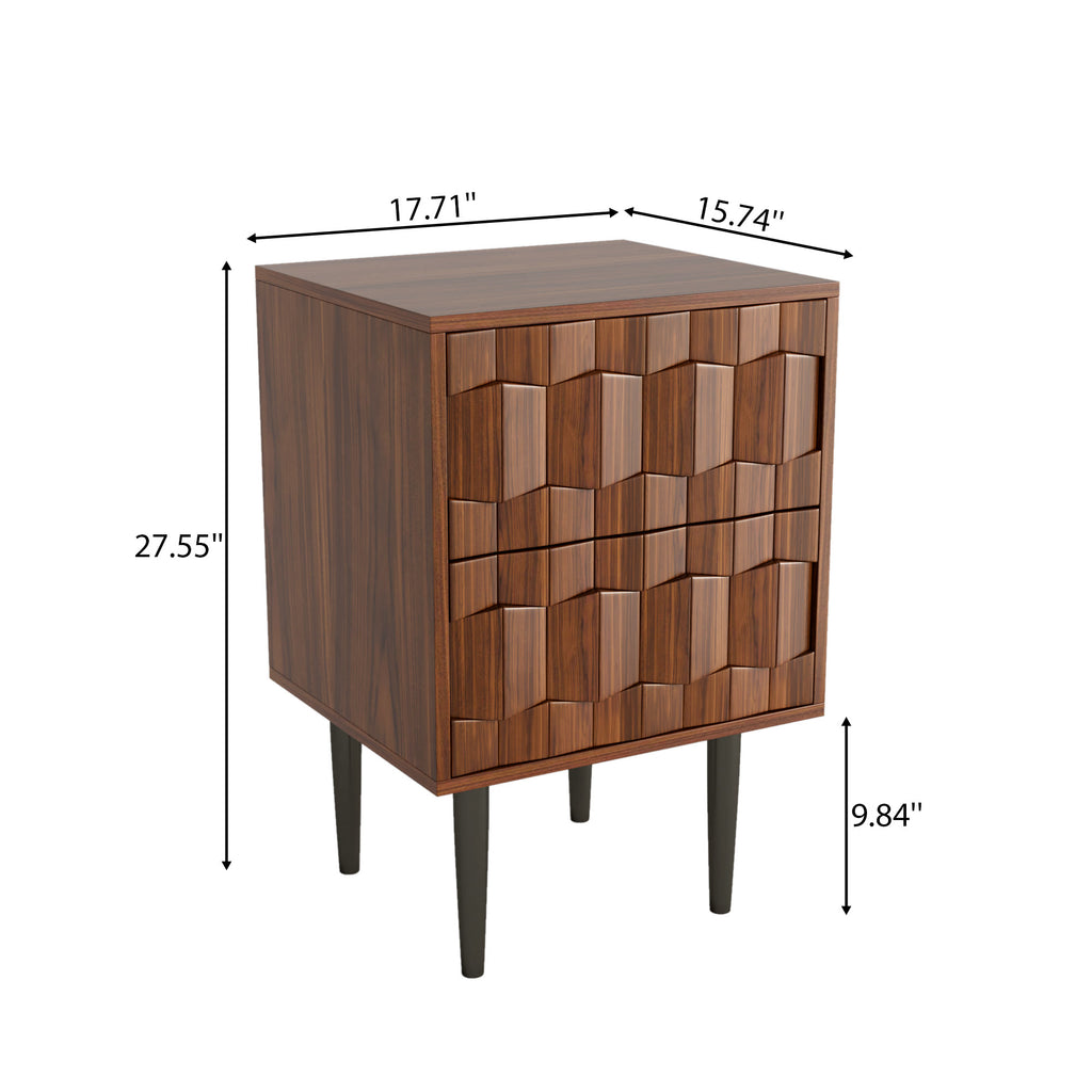 Modern Mid-Century Geometric Nightstand With 2 Spacious Drawers, Push-To-Open - image 8