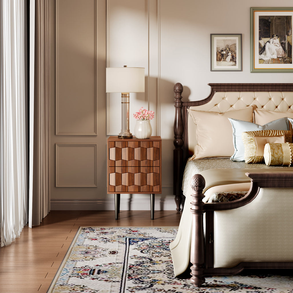 Modern Mid-Century Geometric Nightstand With 2 Spacious Drawers, Push-To-Open - image 7