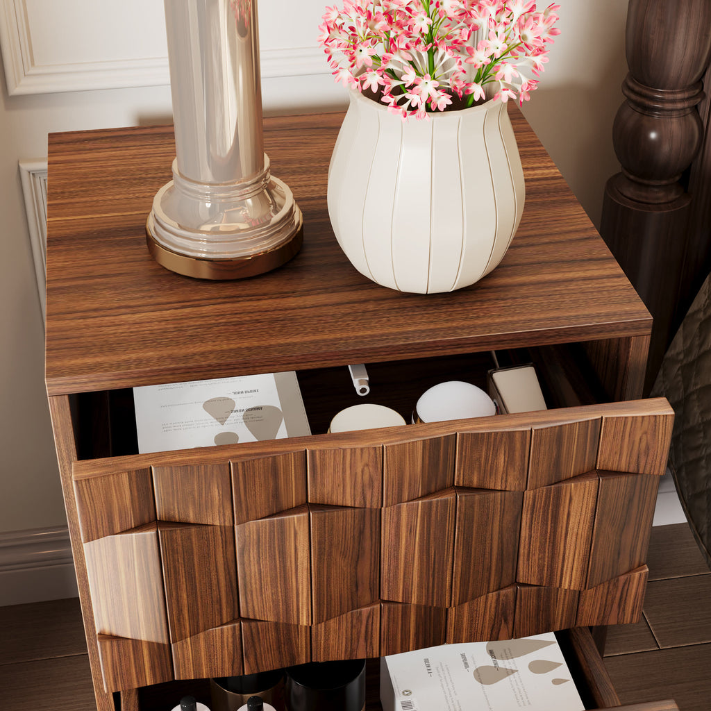 Modern Mid-Century Geometric Nightstand With 2 Spacious Drawers, Push-To-Open - image 3