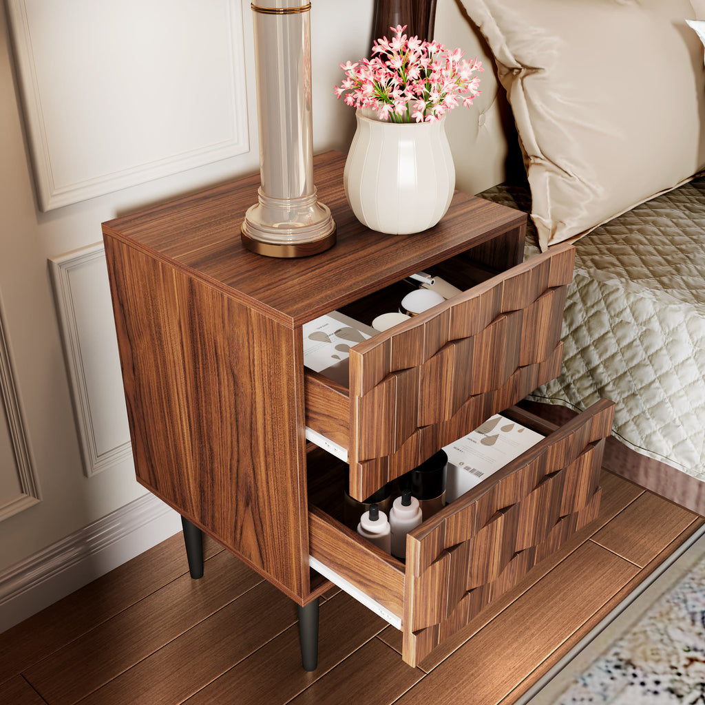 Modern Mid-Century Geometric Nightstand With 2 Spacious Drawers, Push-To-Open - image 4