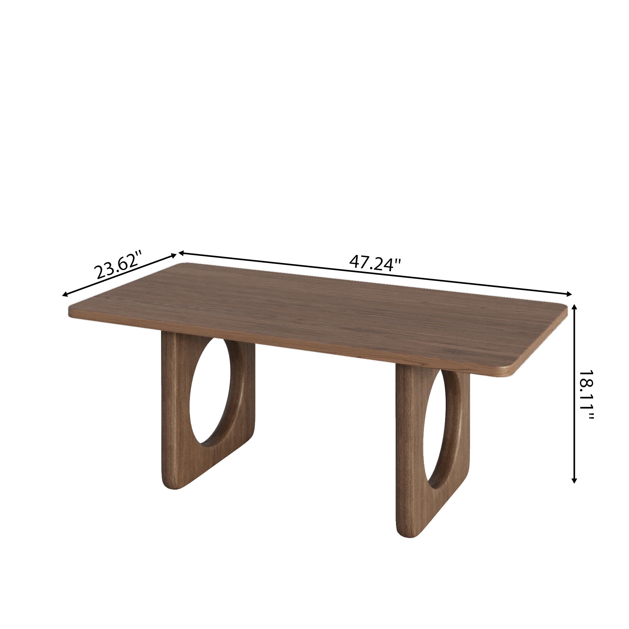 Rectangular Wooden Coffee Table Modern Farmhouse Round Cutout Panel Legs - image 7