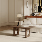Rectangular Wooden Coffee Table Modern Farmhouse Round Cutout Panel Legs - Dark Walnut - image 0