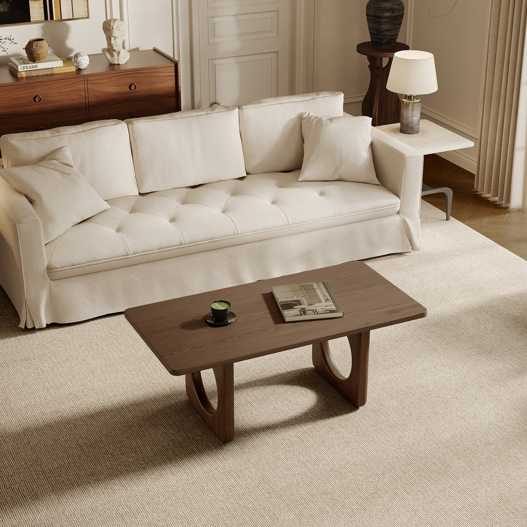 Rectangular Wooden Coffee Table Modern Farmhouse Round Cutout Panel Legs - image 5