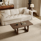 Rectangular Wooden Coffee Table Modern Farmhouse Round Cutout Panel Legs - image 5