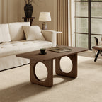 Rectangular Wooden Coffee Table Modern Farmhouse Round Cutout Panel Legs - image 2