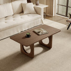 Rectangular Wooden Coffee Table Modern Farmhouse Round Cutout Panel Legs - image 4