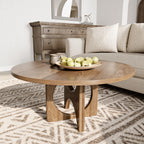 Round Wooden Coffee Table Modern Farmhouse Cross Legs with Circular Cutout - image 6