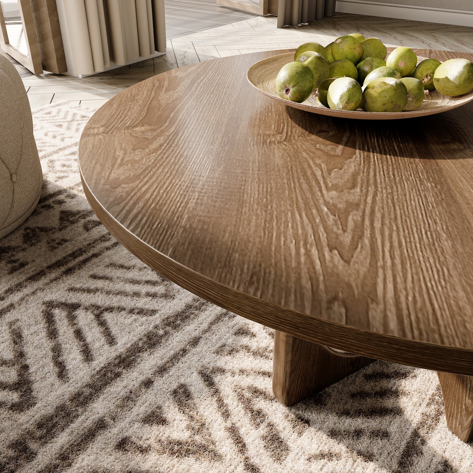 Round Wooden Coffee Table Modern Farmhouse Cross Legs with Circular Cutout - image 2