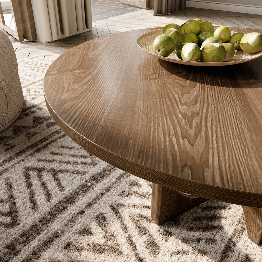 Round Wooden Coffee Table Modern Farmhouse Cross Legs with Circular Cutout - image 2