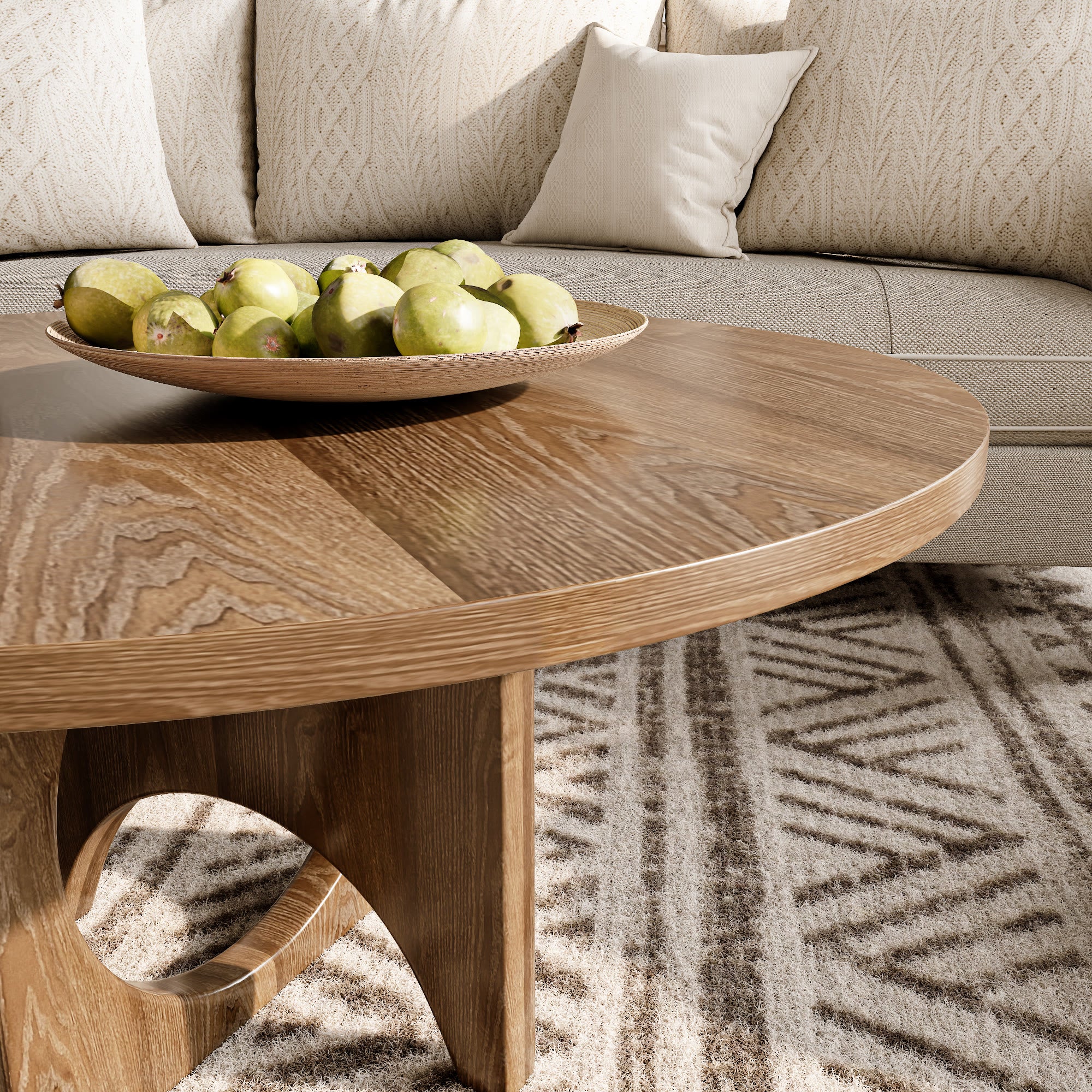 Round Wooden Coffee Table Modern Farmhouse Cross Legs with Circular Cutout - image 3