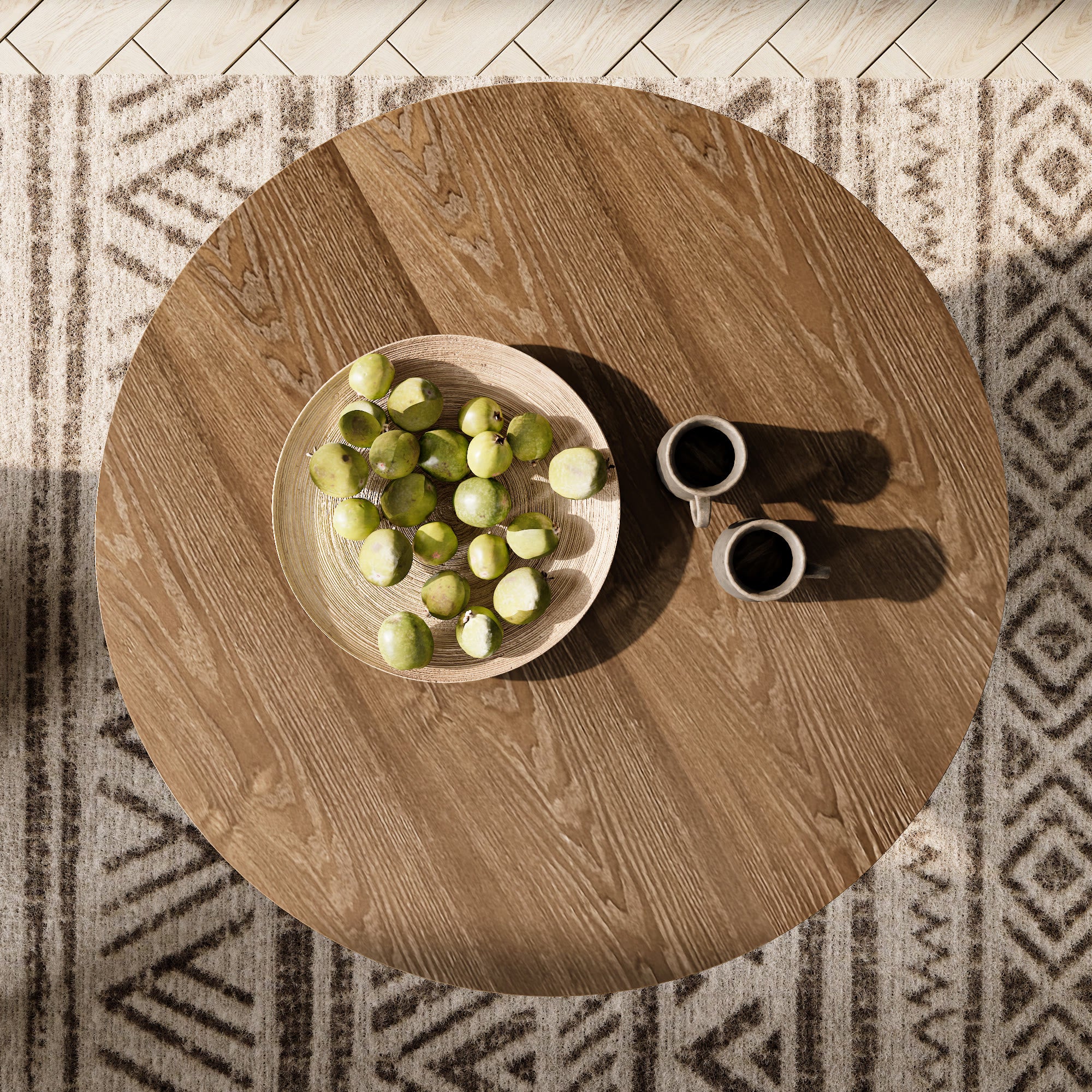 Round Wooden Coffee Table Modern Farmhouse Cross Legs with Circular Cutout - image 4