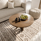 Round Wooden Coffee Table Modern Farmhouse Cross Legs with Circular Cutout - image 7