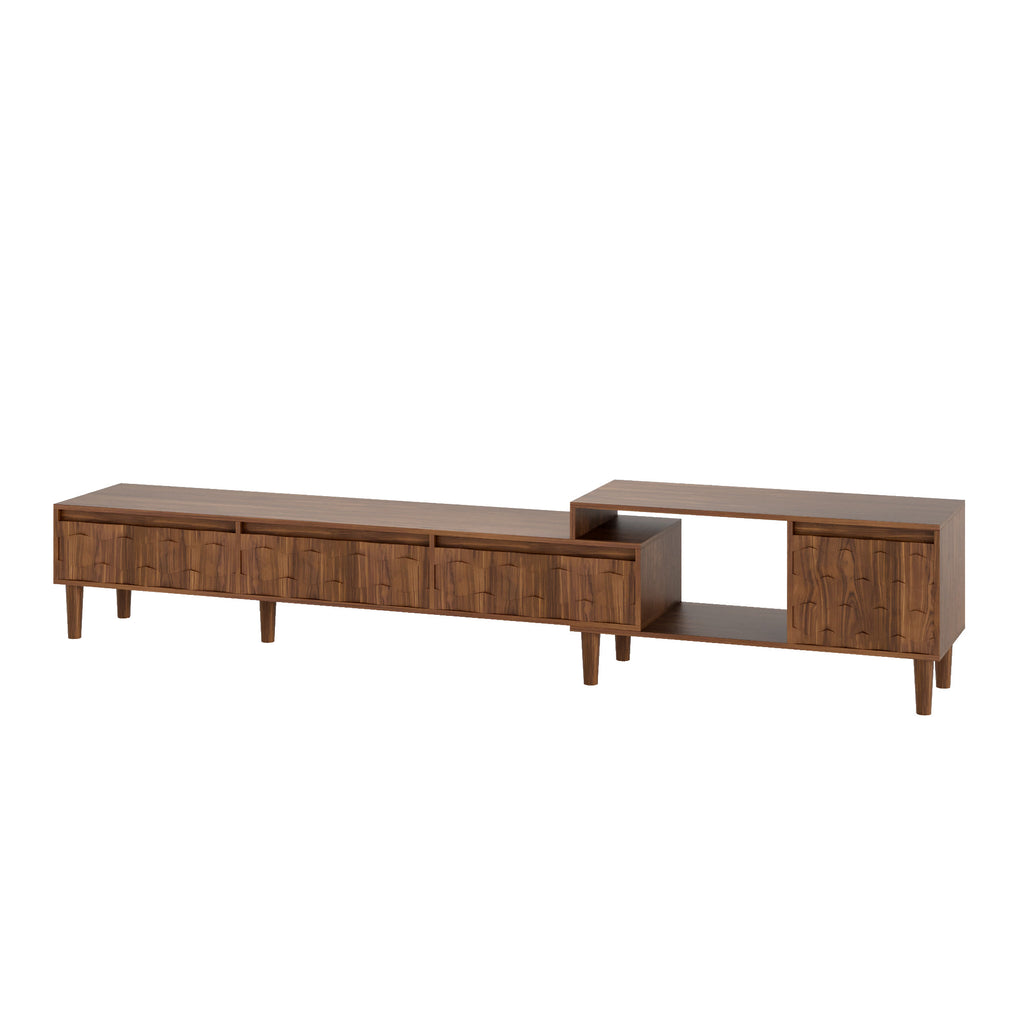 Modern Extendable TV Stand Media Console with Geometric 3D Doors & Open Storage Shelves - image 1