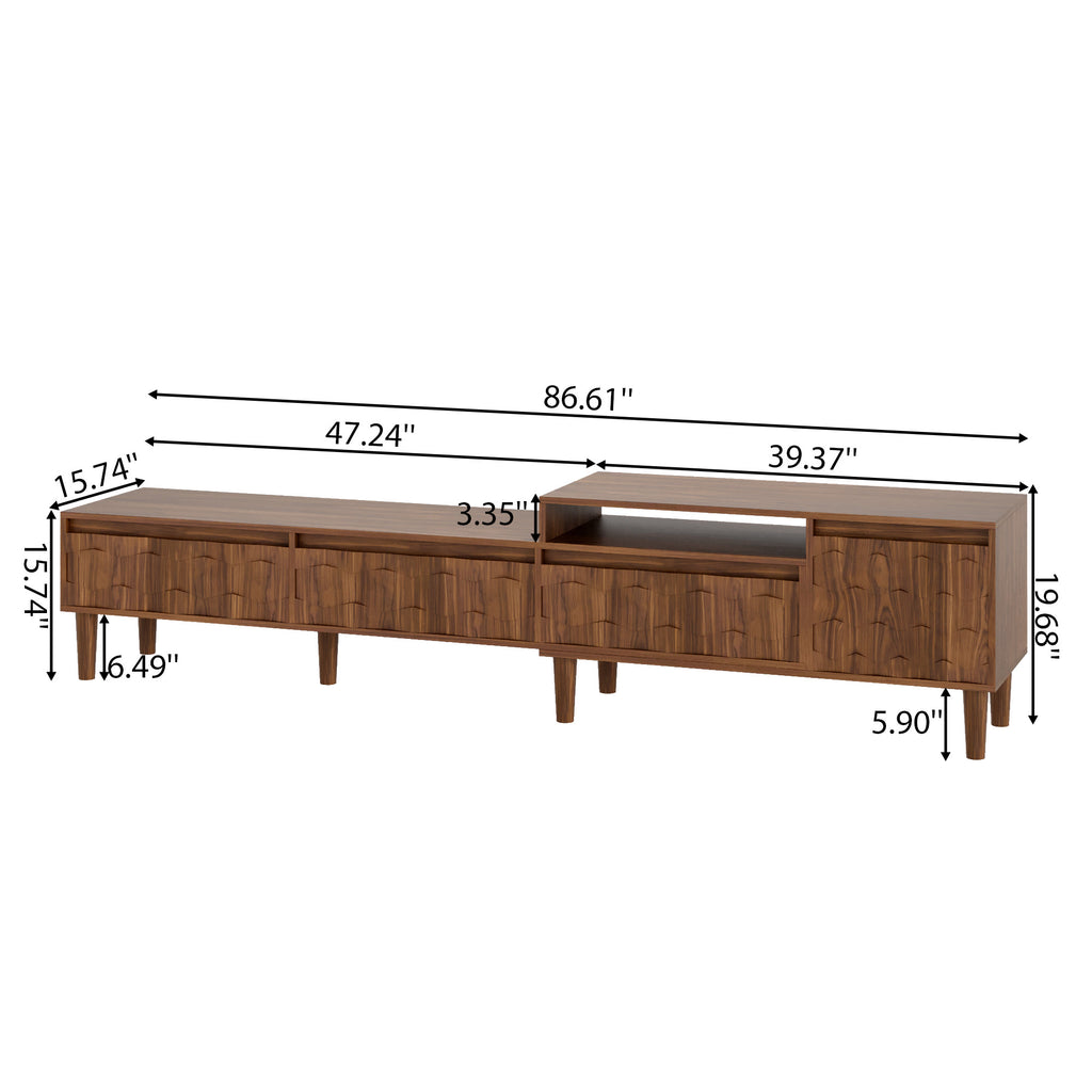 Modern Extendable TV Stand Media Console with Geometric 3D Doors & Open Storage Shelves - image 8