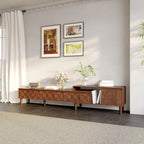 Modern Extendable TV Stand Media Console with Geometric 3D Doors & Open Storage Shelves - Walnut - image 0