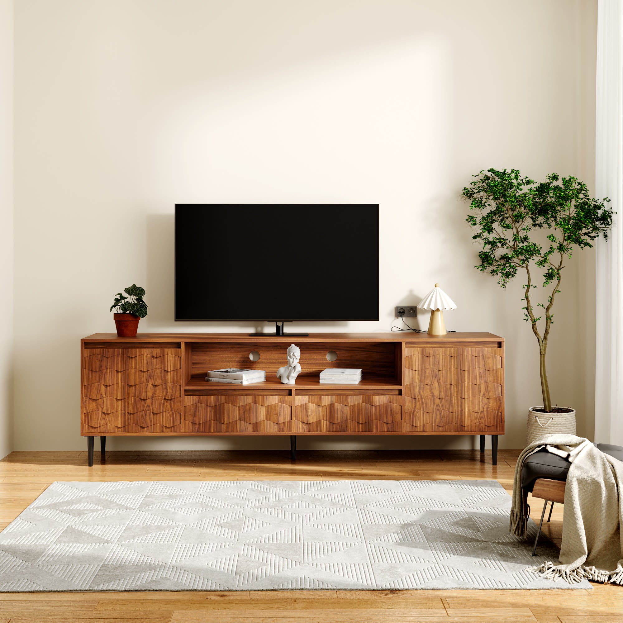 Ulita 78'' Fluted TV Stand Mid-Century Modern Media Console with Storage Cabinets and Open Shelves - image 4