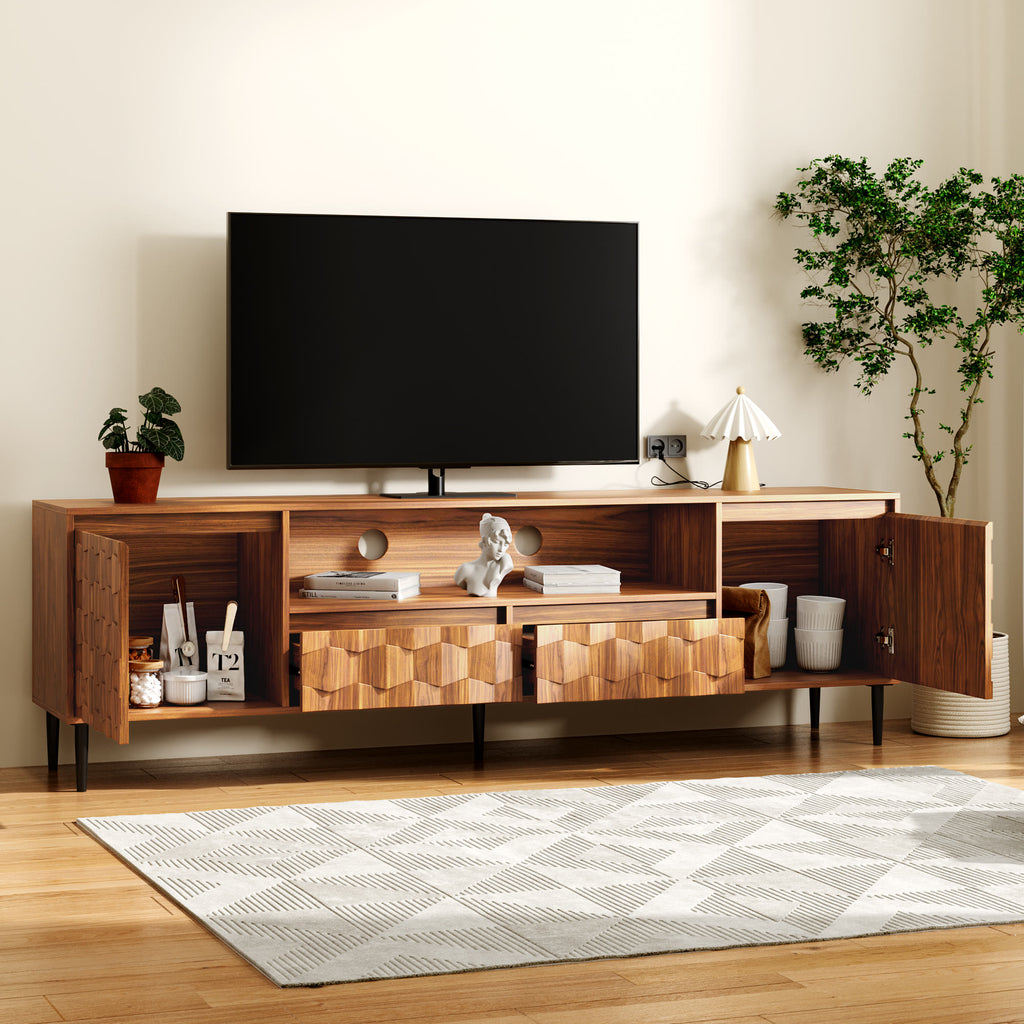 Ulita 78'' Fluted TV Stand Mid-Century Modern Media Console with Storage Cabinets and Open Shelves - image 6