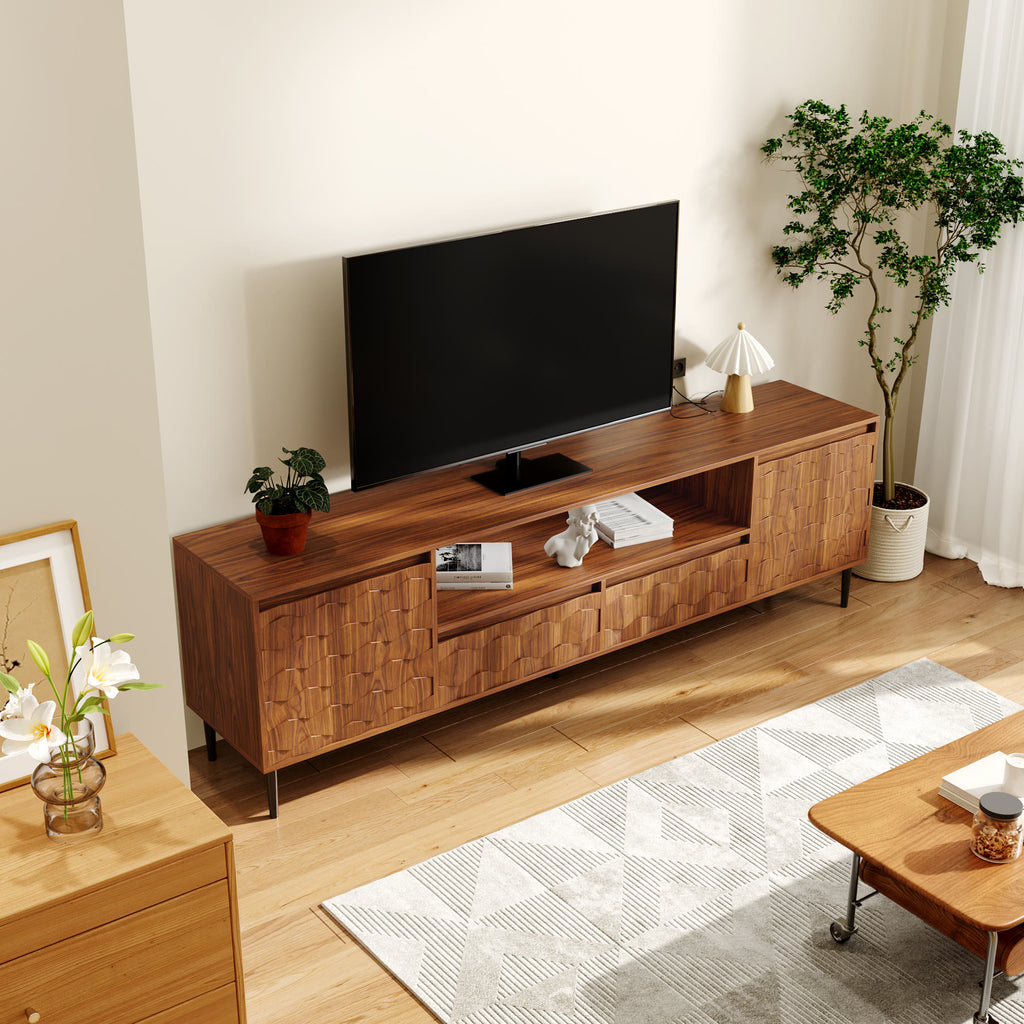 Ulita 78'' Fluted TV Stand Mid-Century Modern Media Console with Storage Cabinets and Open Shelves - image 5