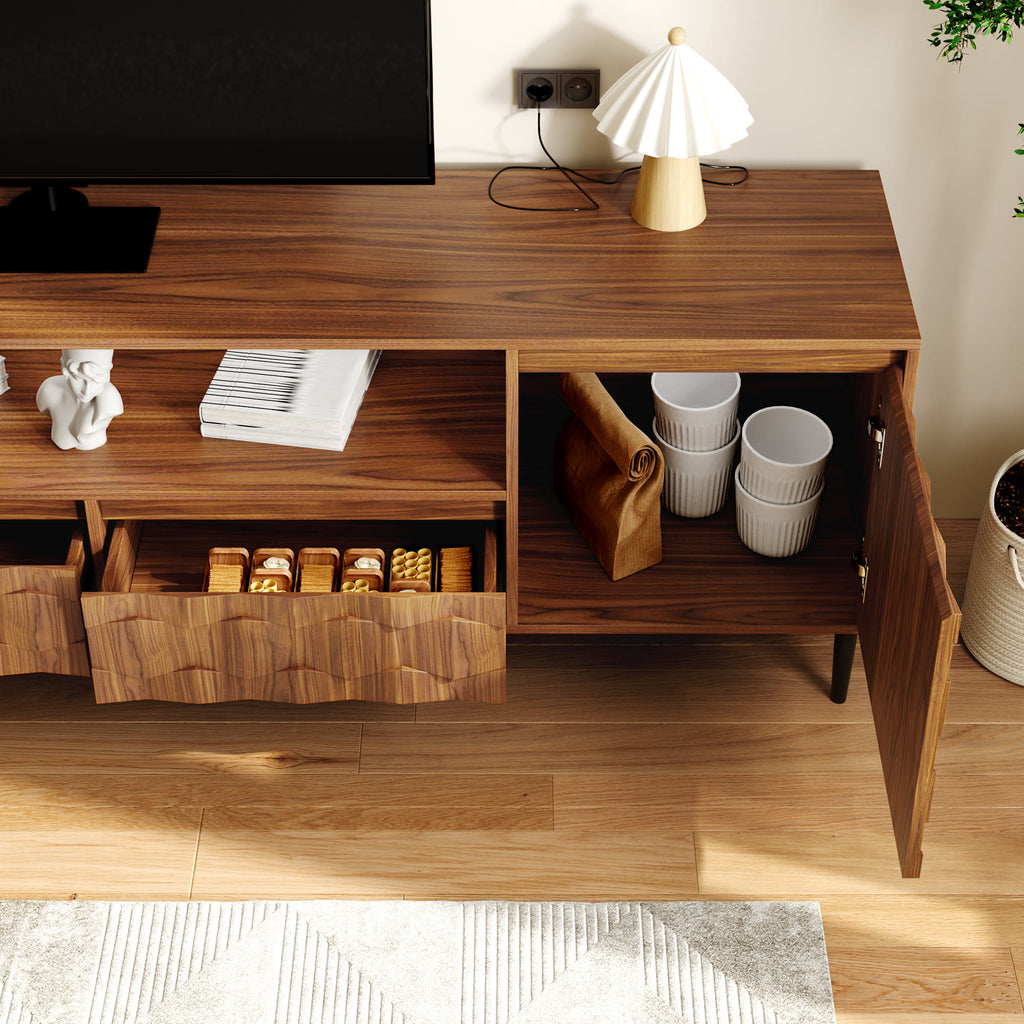 Ulita 78'' Fluted TV Stand Mid-Century Modern Media Console with Storage Cabinets and Open Shelves - image 2