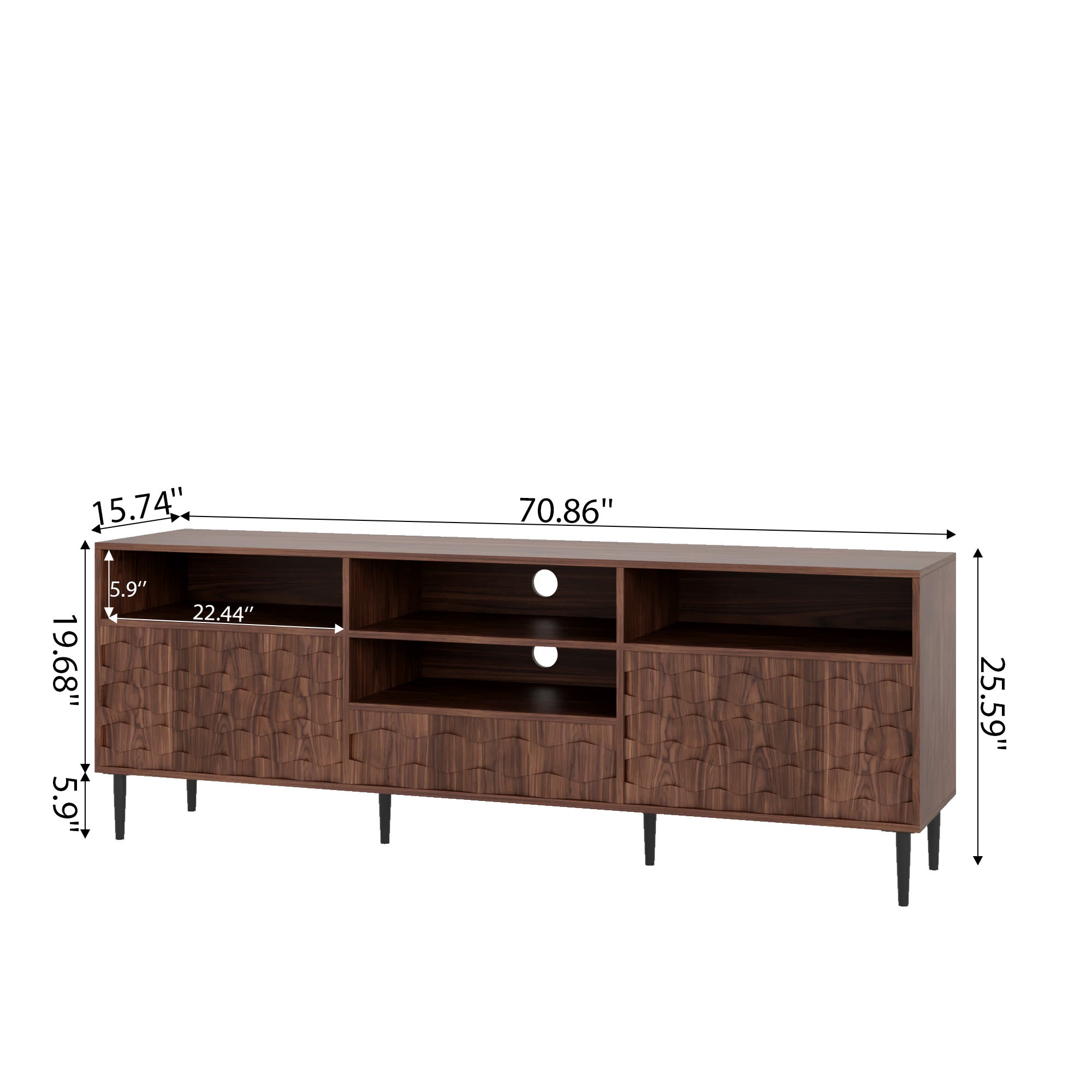 Ulita 70'' Fluted TV Stand Mid-Century Modern Media Console with Storage Cabinets and Open Shelves - image 7