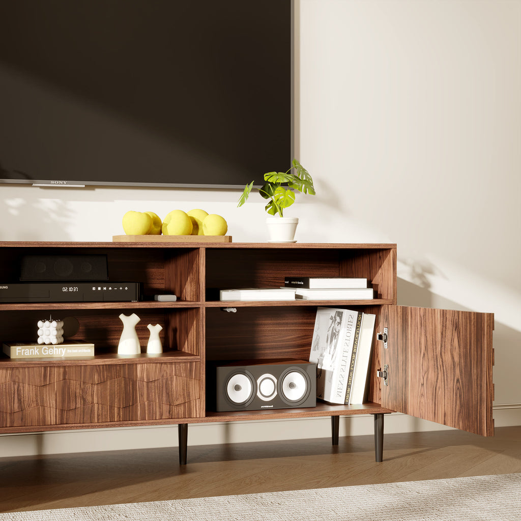 Ulita 70'' Fluted TV Stand Mid-Century Modern Media Console with Storage Cabinets and Open Shelves - image 4