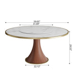 Aurelia Solid Wood Pedestal Round Dining Table With White Glossy Stone Top Brass Trimmed & Removable Lazy Susan - image 7
