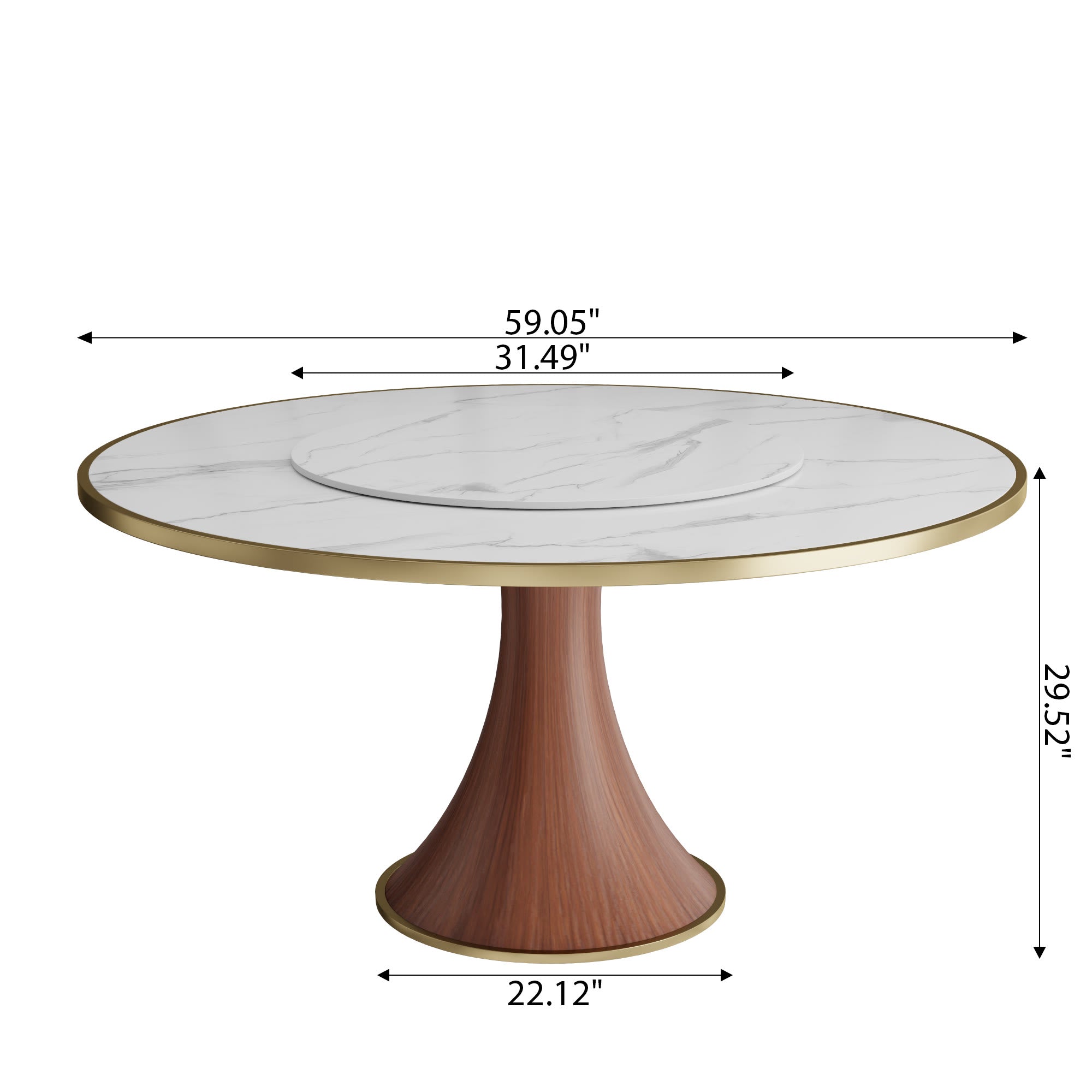 Aurelia Solid Wood Pedestal Round Dining Table With White Glossy Stone Top Brass Trimmed & Removable Lazy Susan - image 7