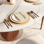 Verona Red Walnut Solid Wood Pedestal Round Dining Table With White Glossy Stone Top - image 8