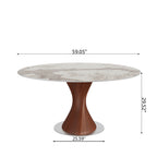 Verona Red Walnut Solid Wood Pedestal Round Dining Table With Pandora Glossy Stone Top - image 7