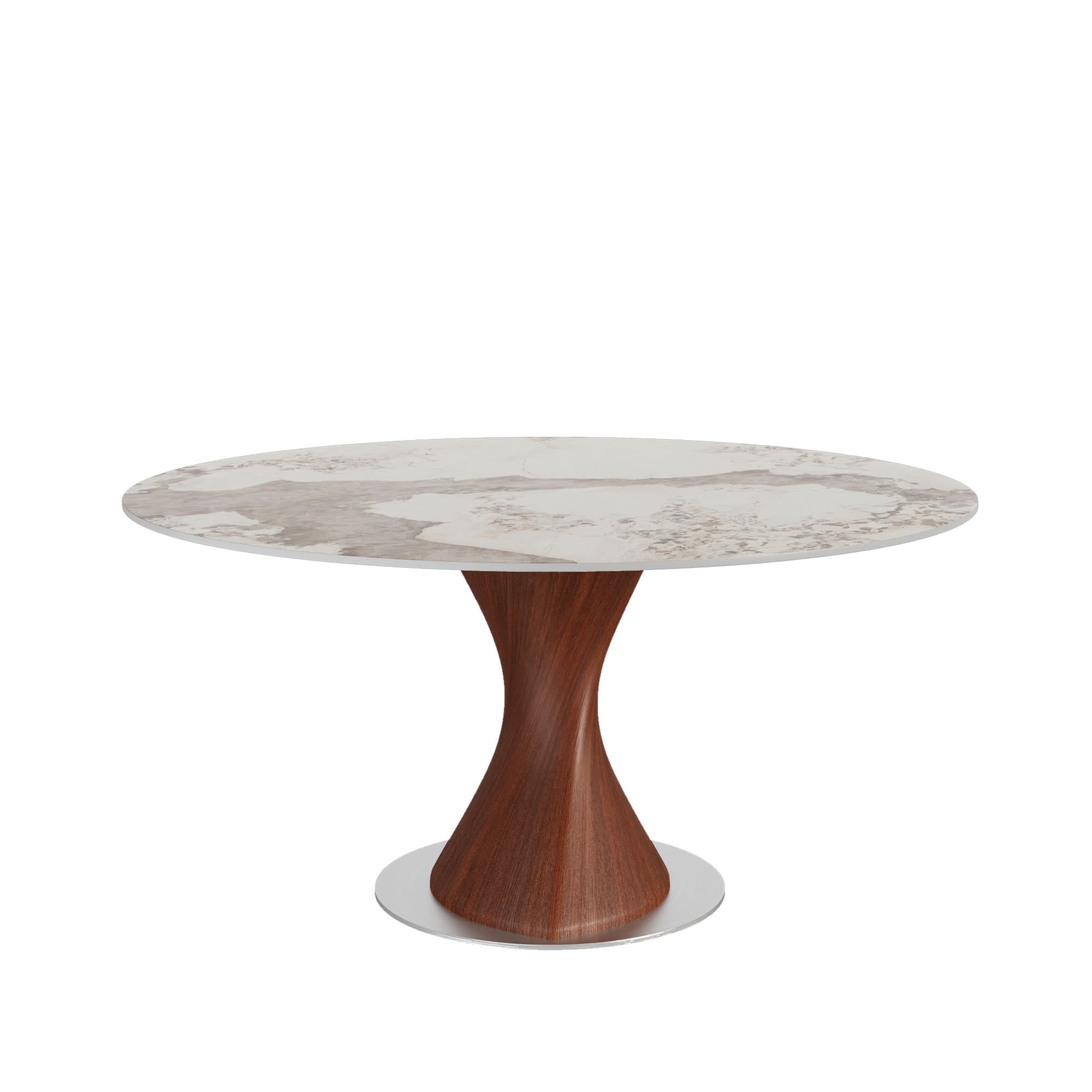 Verona Red Walnut Solid Wood Pedestal Round Dining Table With Pandora Glossy Stone Top - image 1