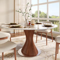 Verona Red Walnut Solid Wood Pedestal Round Dining Table With Pandora Glossy Stone Top - 59.05'' W X 59.05'' D X 29.53'' H - image 0