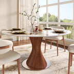 Verona Red Walnut Solid Wood Pedestal Round Dining Table With Pandora Glossy Stone Top - 59.05'' W X 59.05'' D X 29.53'' H - image 0