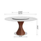 Verona Red Walnut Solid Wood Pedestal Round Dining Table With White Glossy Stone Top And Removable Lazy Susan - image 5