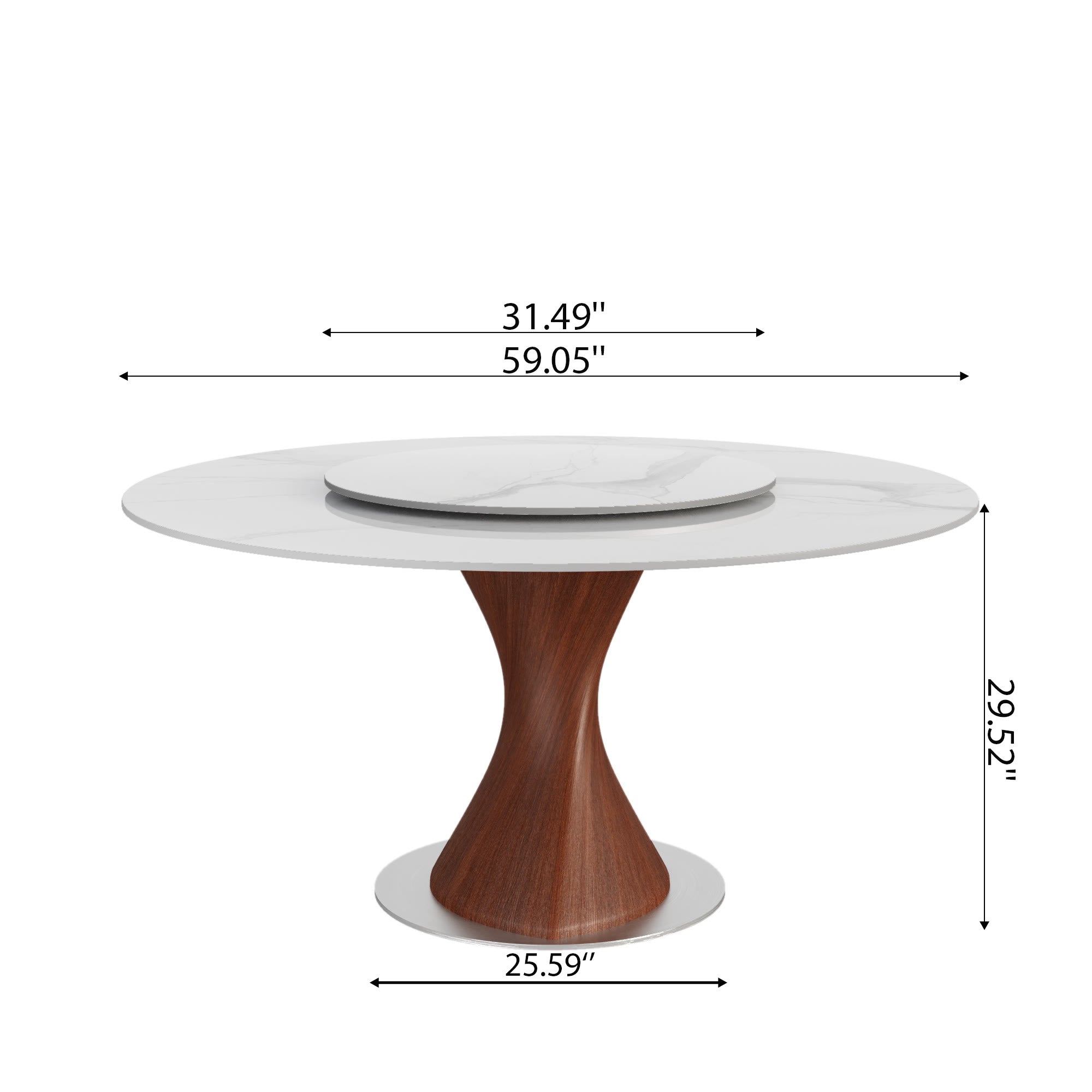 Verona Red Walnut Solid Wood Pedestal Round Dining Table With White Glossy Stone Top And Removable Lazy Susan - image 6