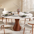 Verona Red Walnut Solid Wood Pedestal Round Dining Table With White Glossy Stone Top And Removable Lazy Susan - 59.05'' W X 59.05'' D X 29.53'' H - image 0
